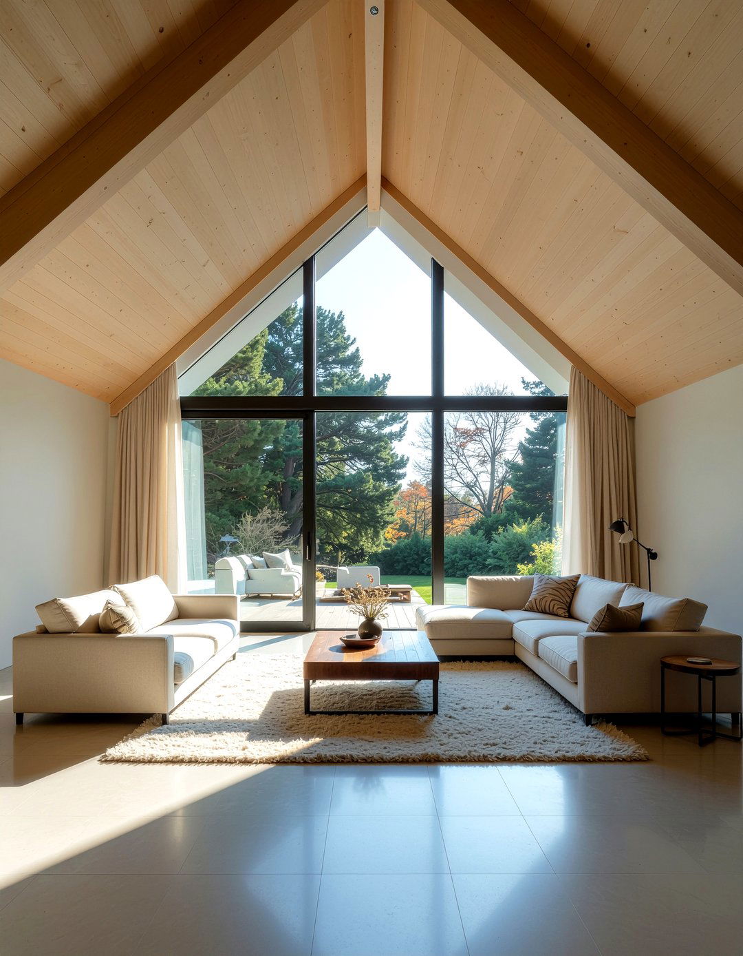 Large windows in attic living room - 30 sloped ceiling living room ideas