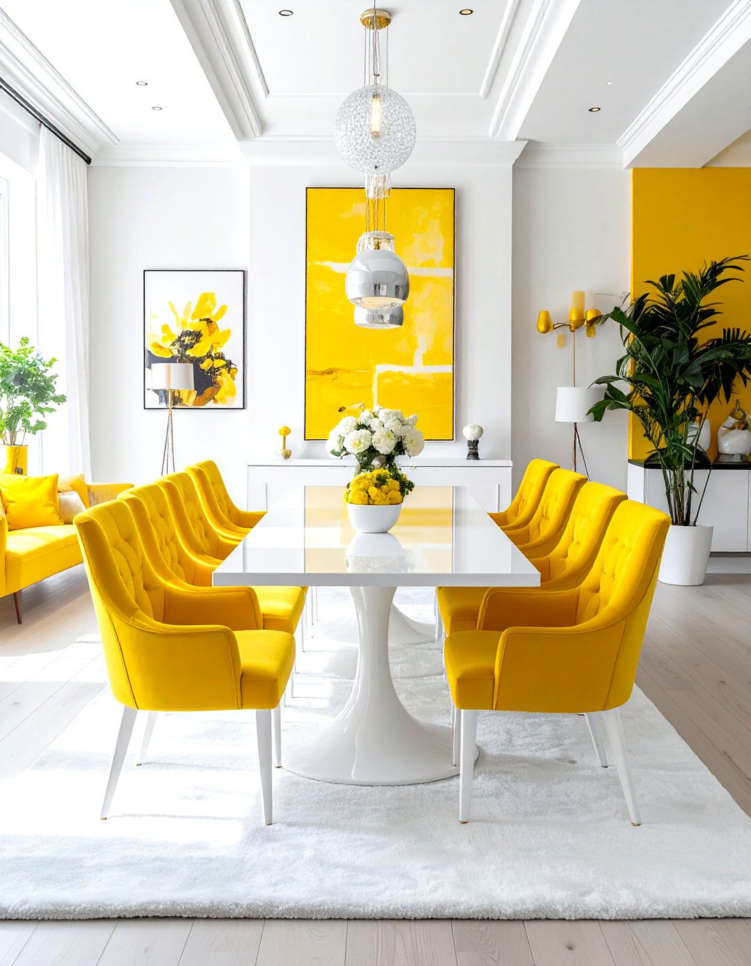 Large yellow and white dining room - 30 yellow and white dining room ideas