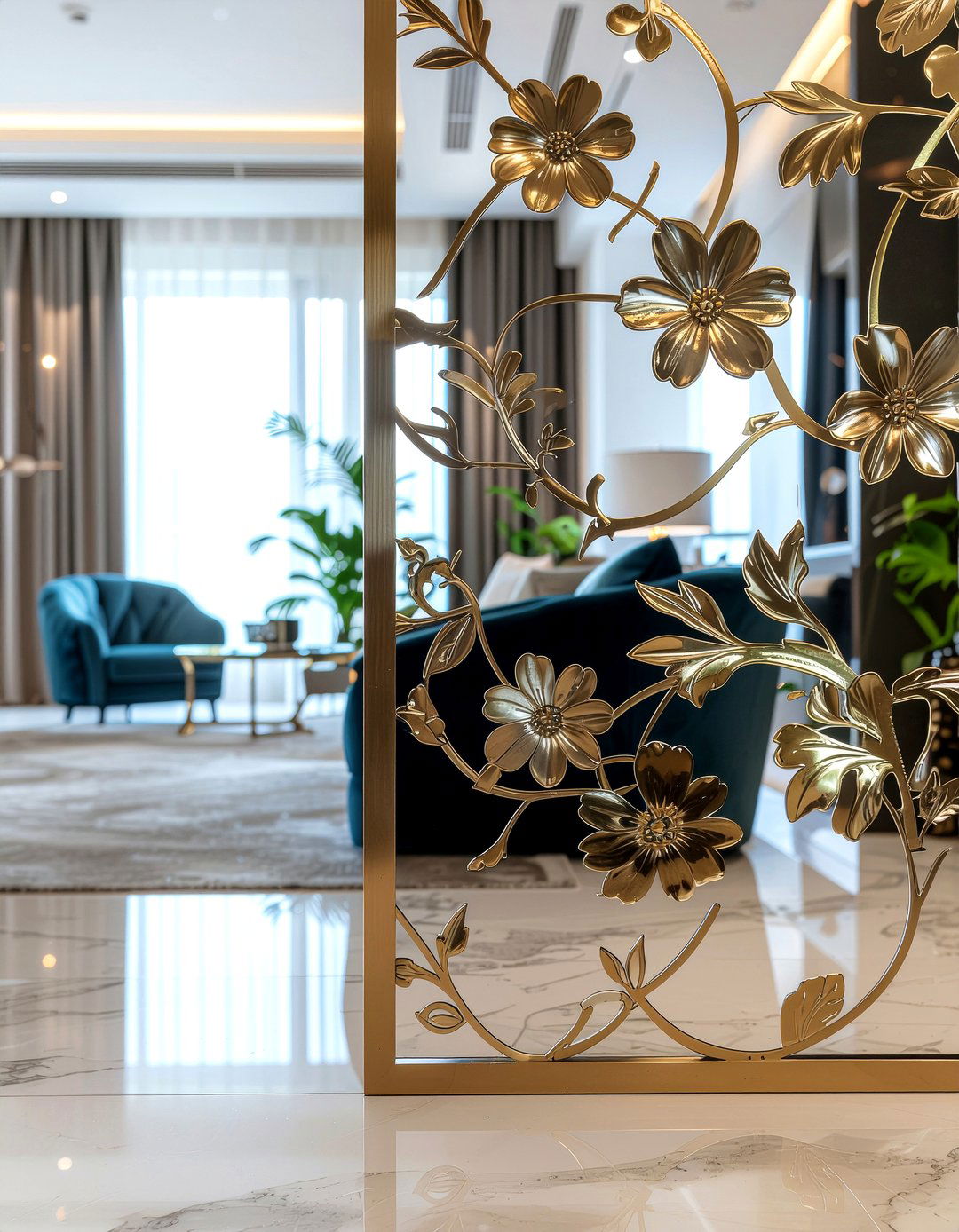 Laser cut metal partition - 30 living room screen ideas