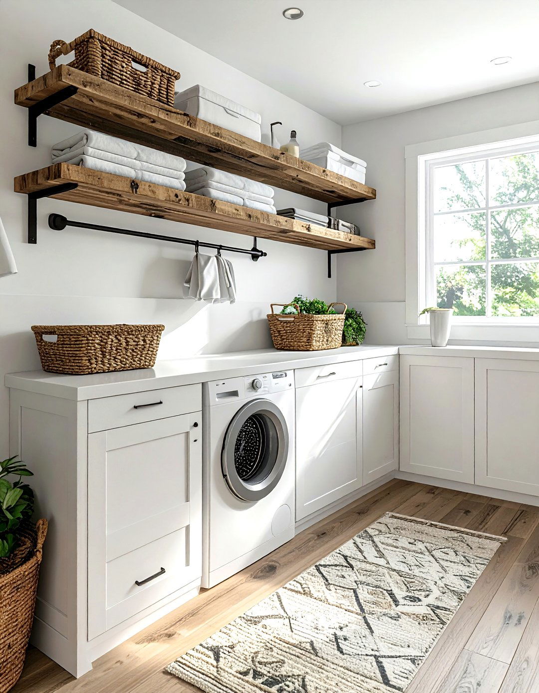 Laundry room shelf and rod - 30 weekend decor project ideas