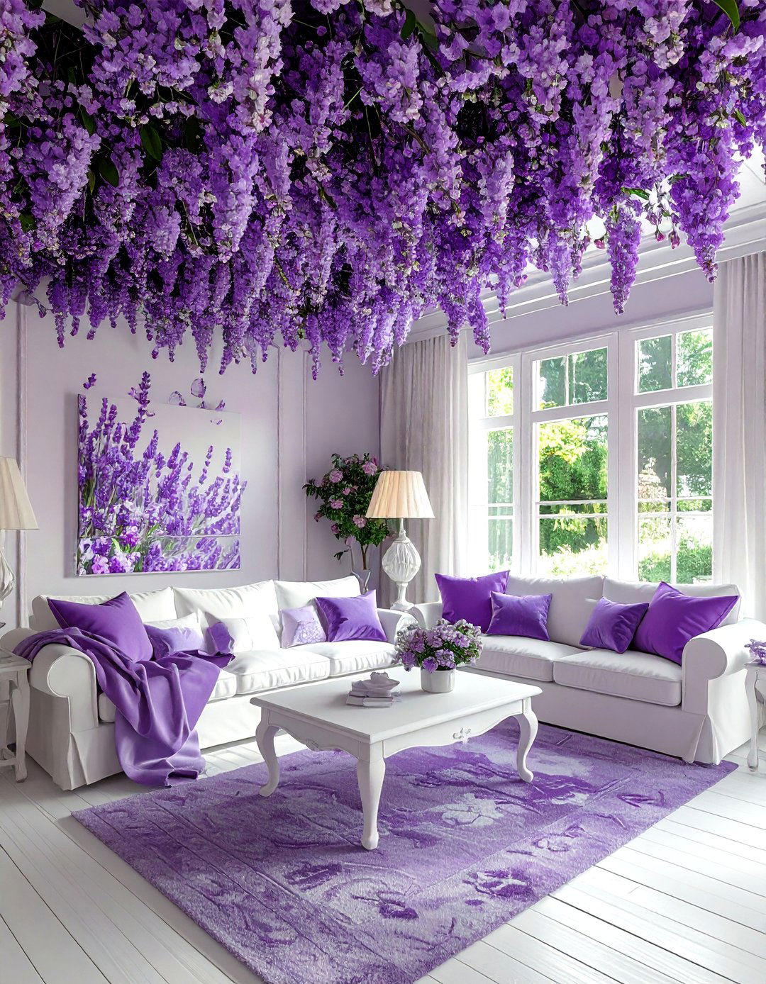 Lavender Floral Ceiling - 30 living room wallpapered ceiling ideas