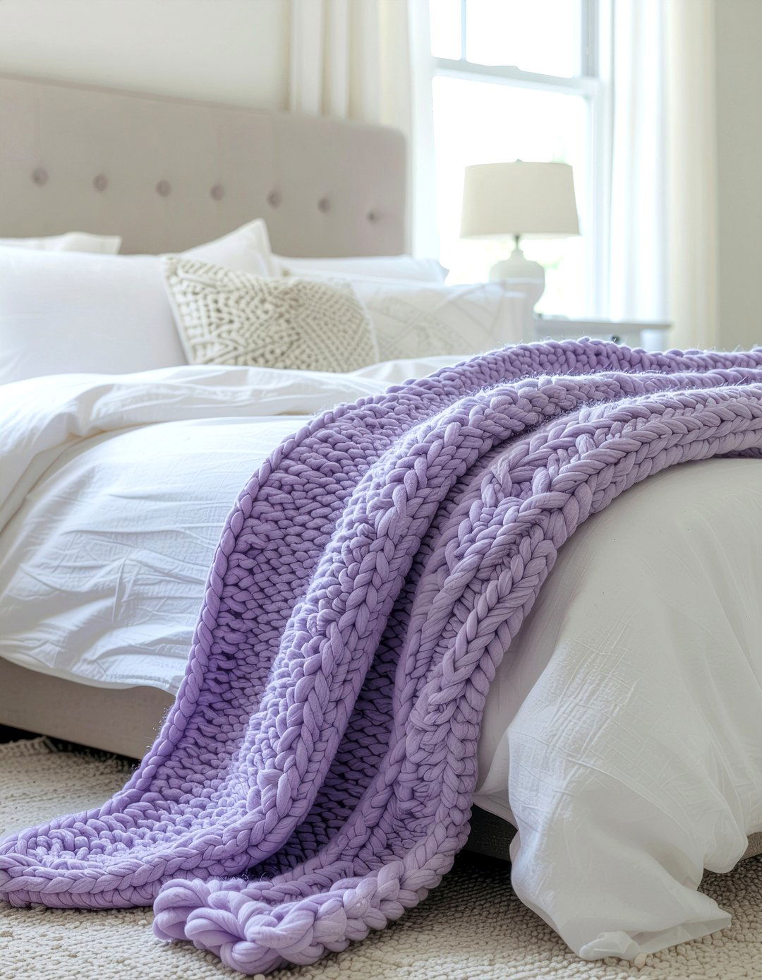 Lavender Knit Throw - 30 bedroom chunky knit throws