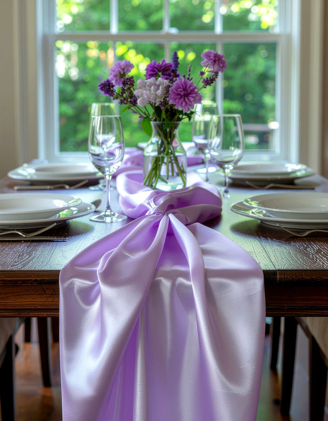 Lavender Silk Table Runner - 30 lavender dining room ideas