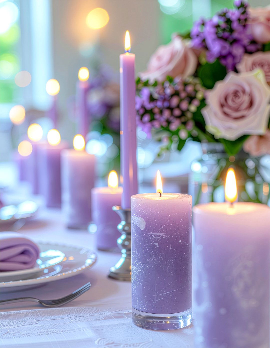 Lavender Taper Candles - 30 lavender dining room ideas
