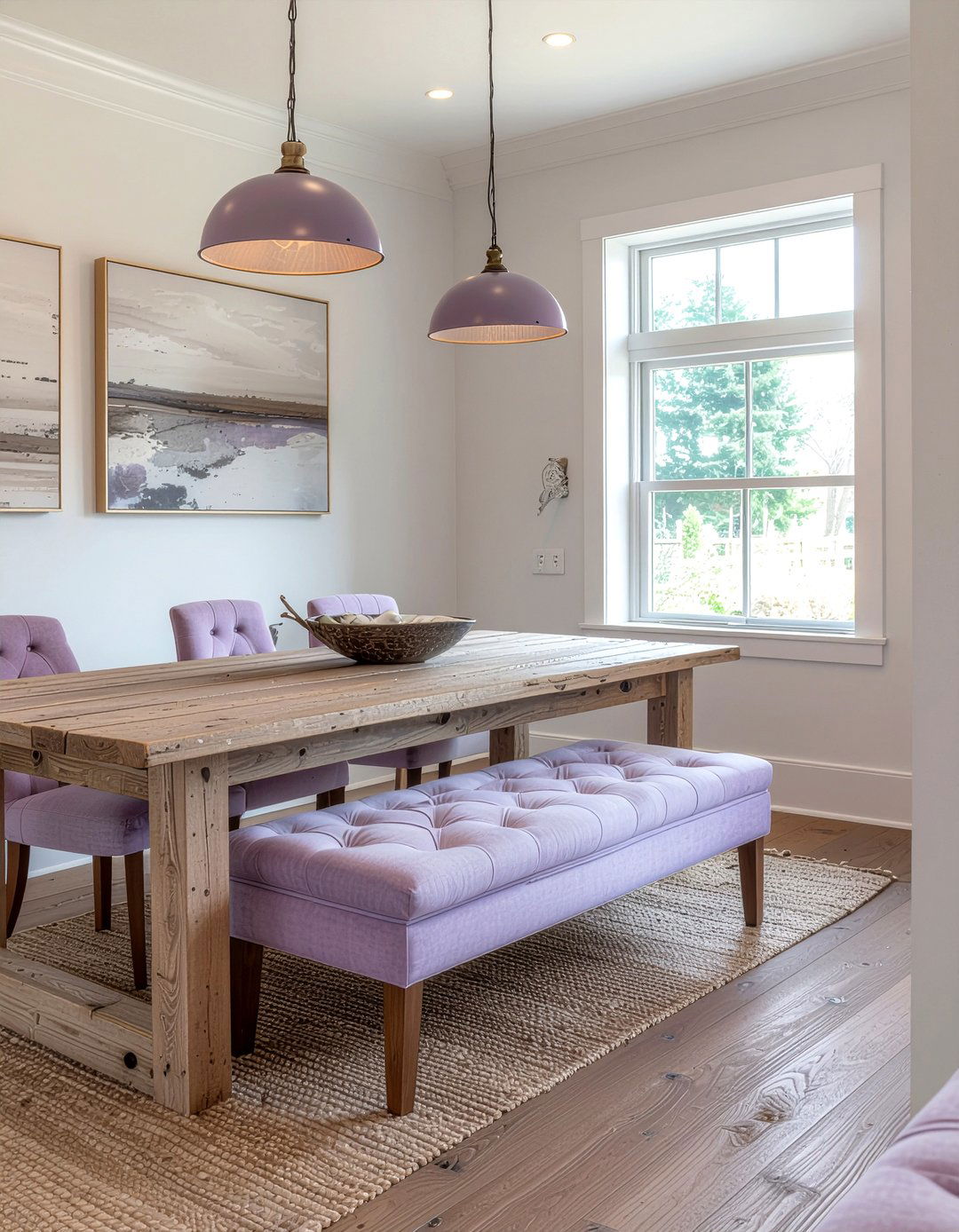 Lavender Upholstered Bench - 30 lavender dining room ideas