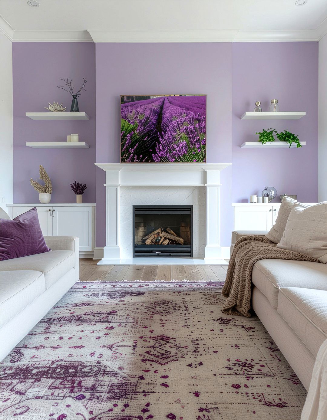 Lavender accent wall - 30 lavender living room ideas