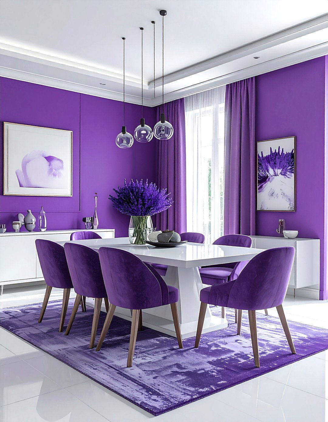 Lavender accent wall dining room - 30 lavender and white dining room ideas