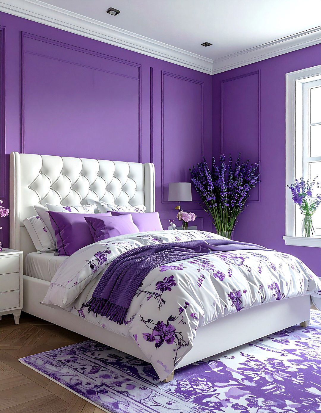 Lavender accent wall room - 30 lavender and white bedroom ideas