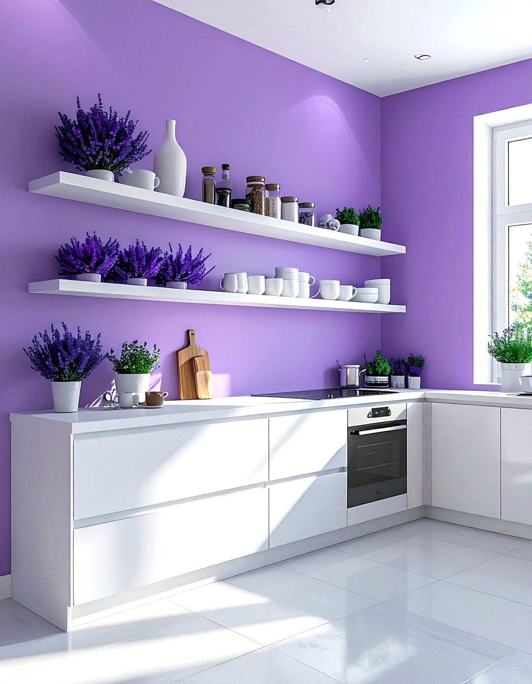Lavender accent wall white kitchen - 30 lavender and white kitchen ideas