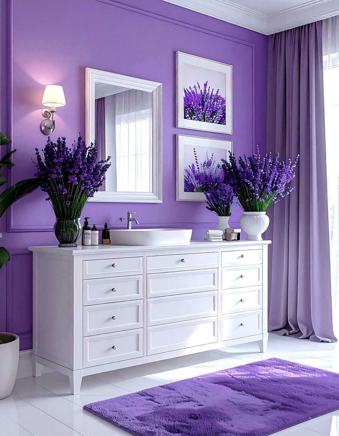 Lavender accent wall - 30 lavender and white bathroom ideas
