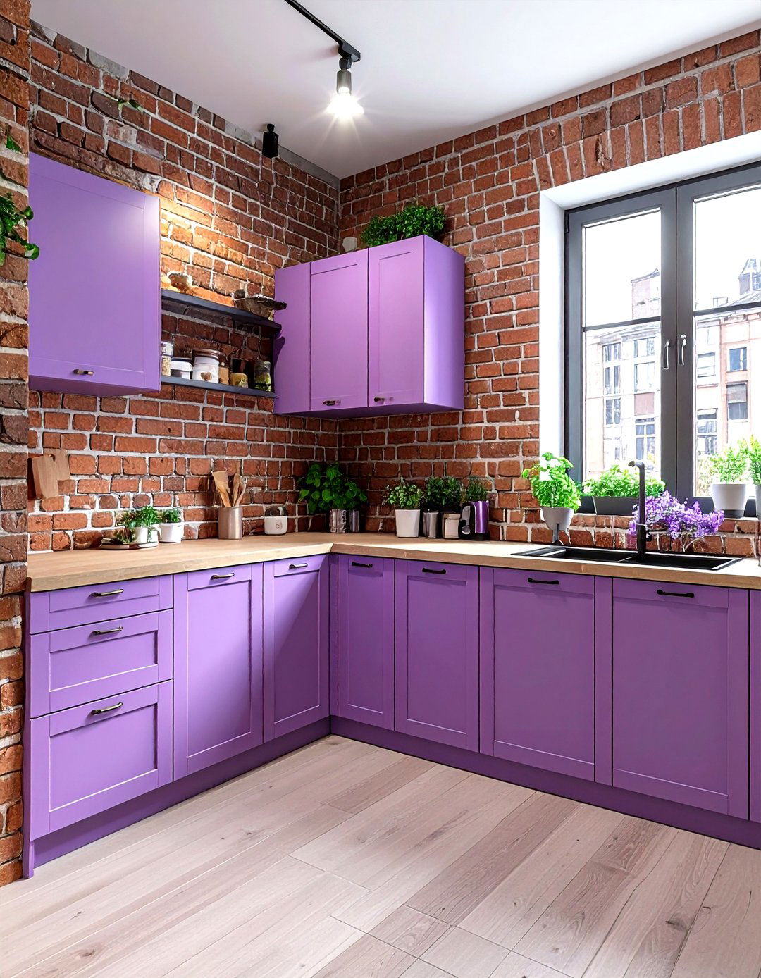 Lavender and brick kitchen walls - 30 lavender kitchen color schemes