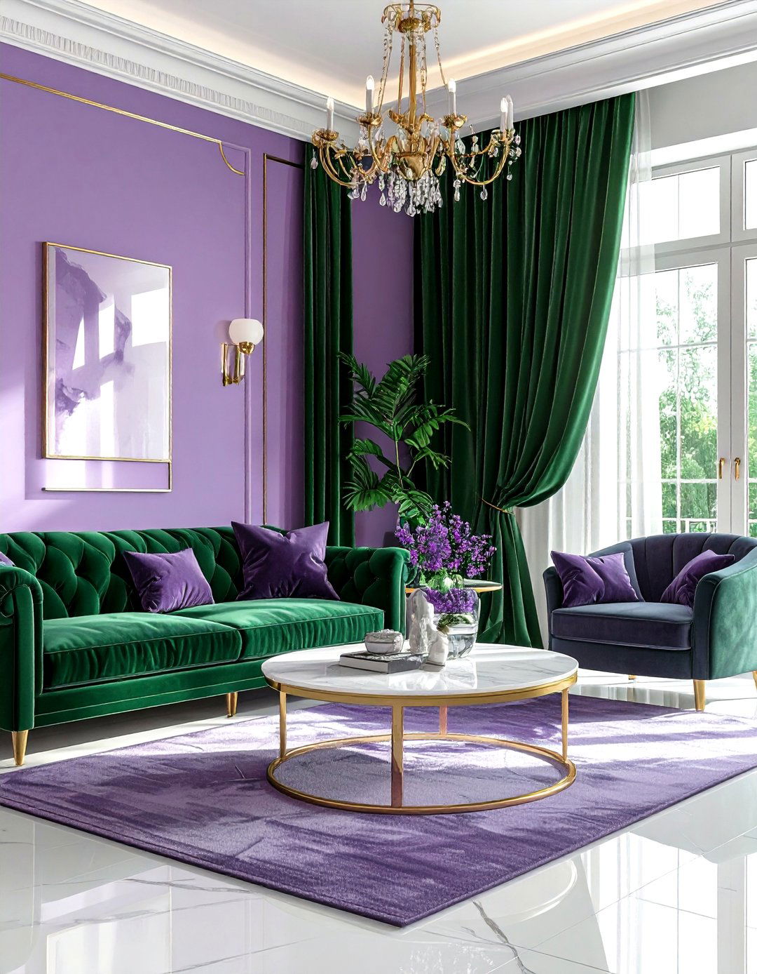 Lavender and emerald green living room - 30 lavender living room color schemes