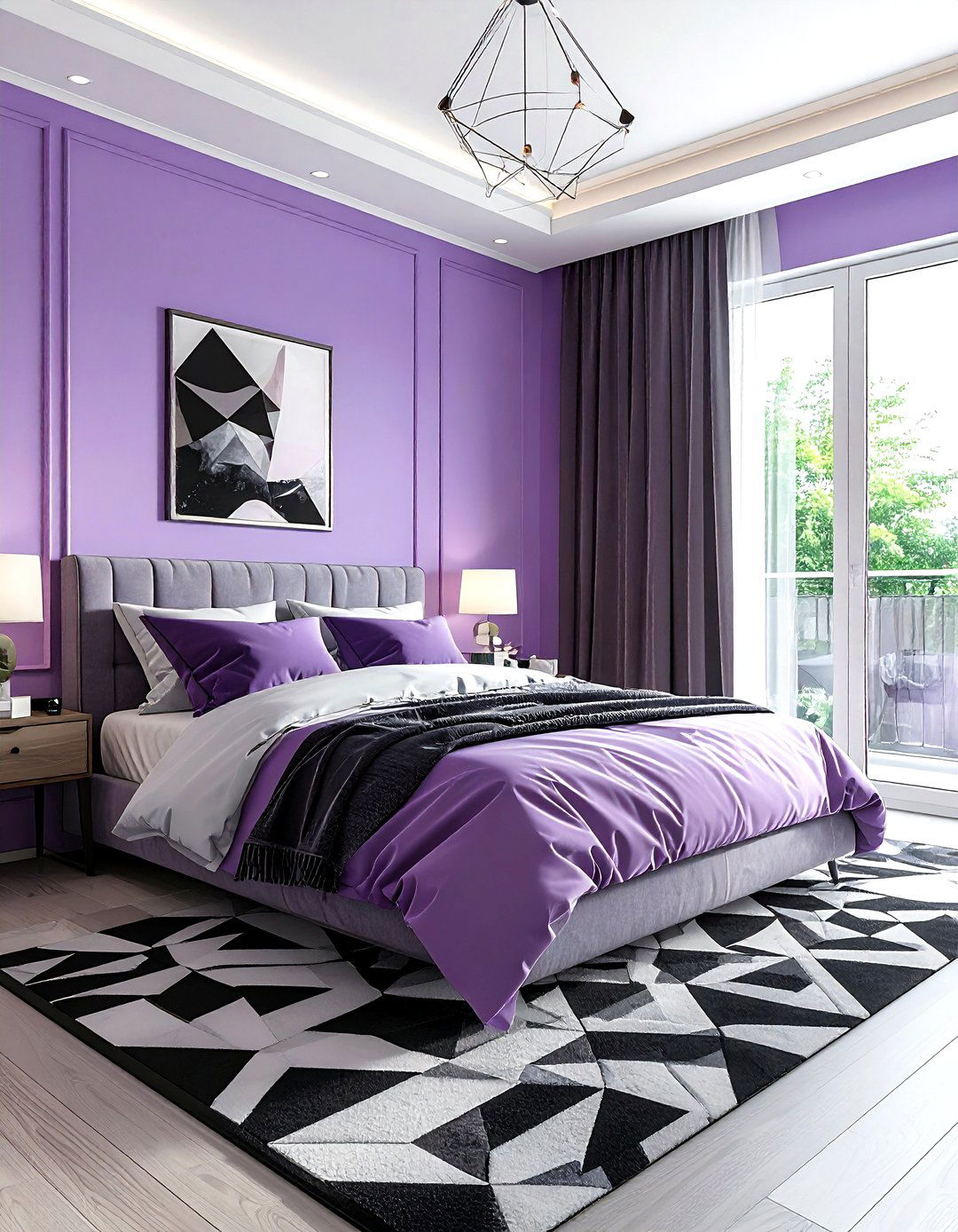 Lavender and geometric bedroom - 30 lavender bedroom color schemes