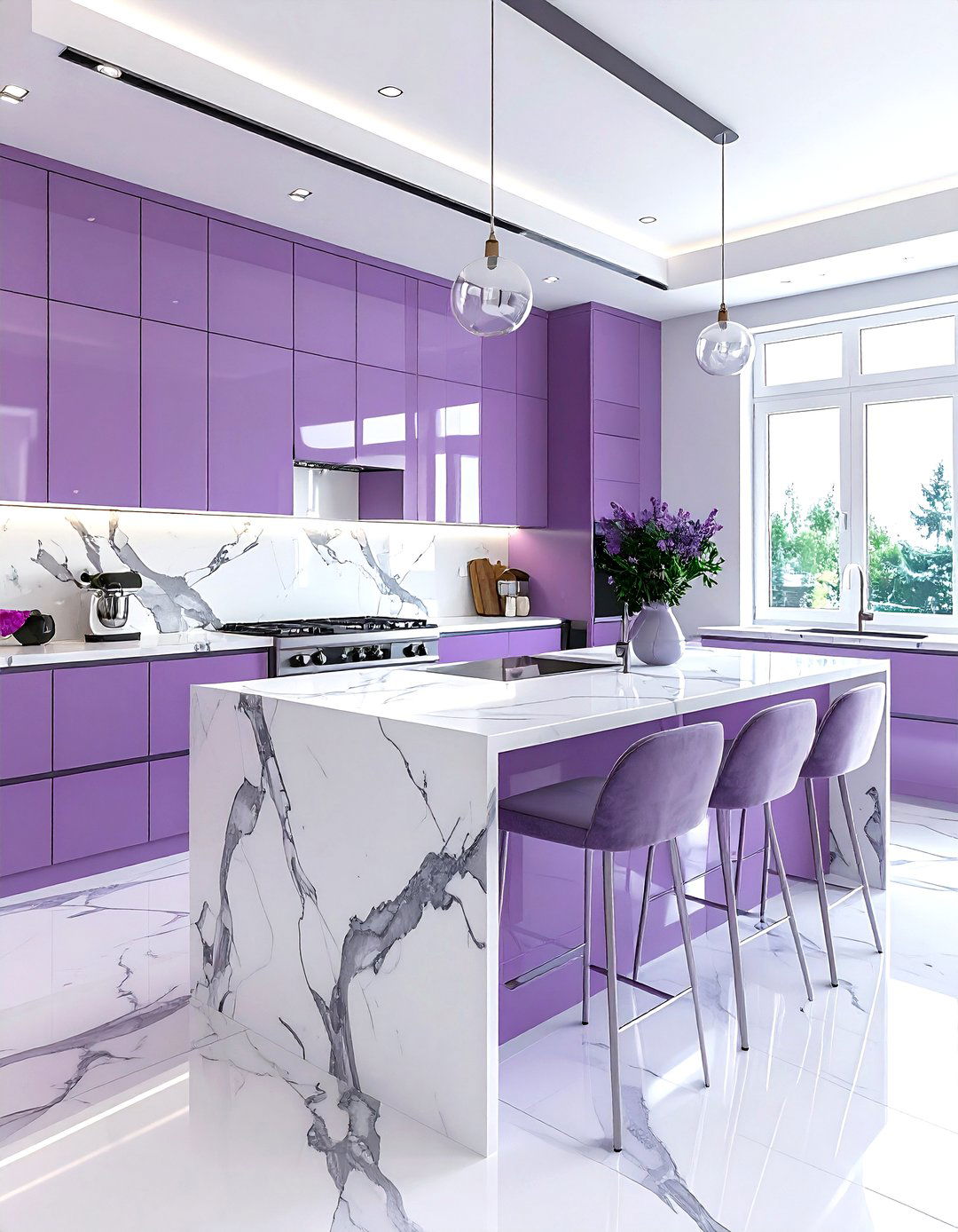 Lavender and marble kitchen countertops - 30 lavender kitchen color schemes