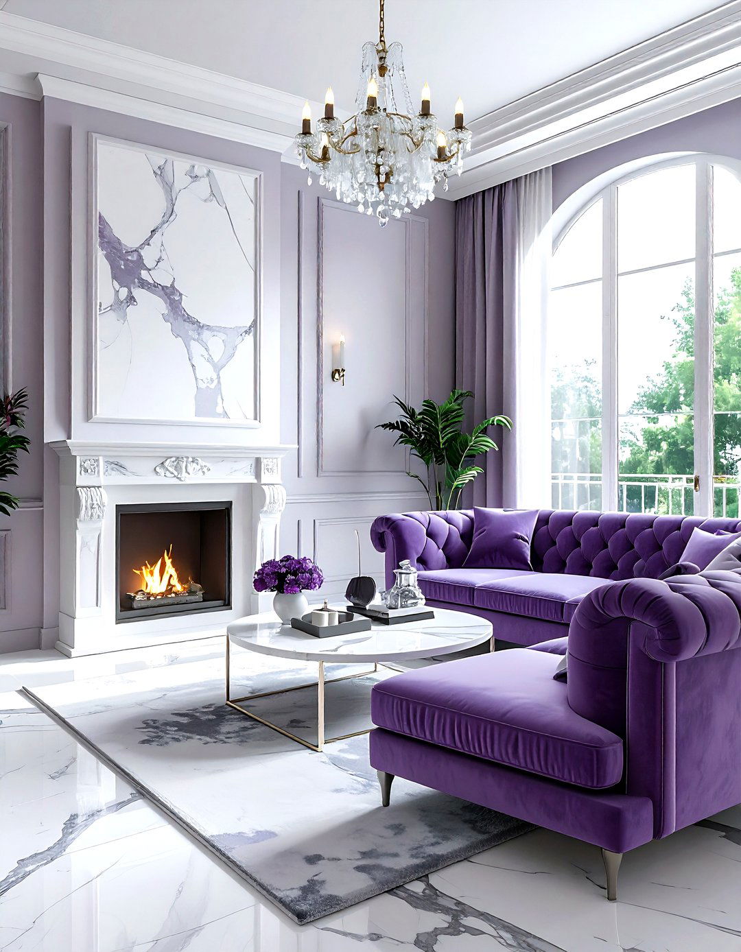 Lavender and marble living room - 30 lavender living room color schemes