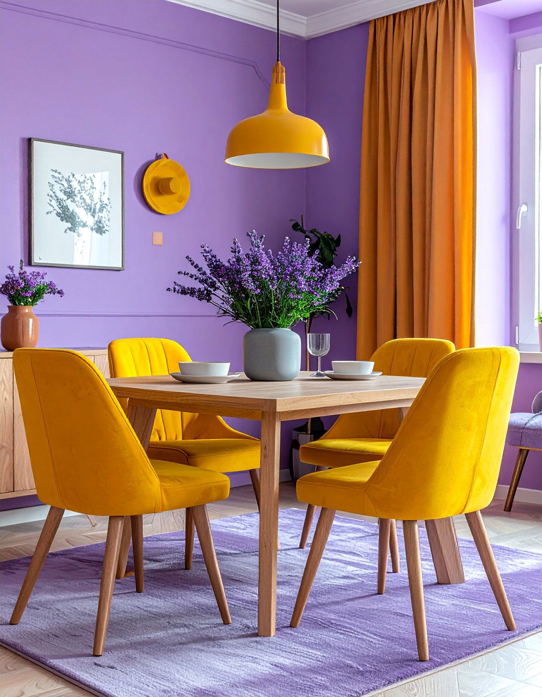 Lavender and mustard yellow dining room - 30 purple dining room color schemes