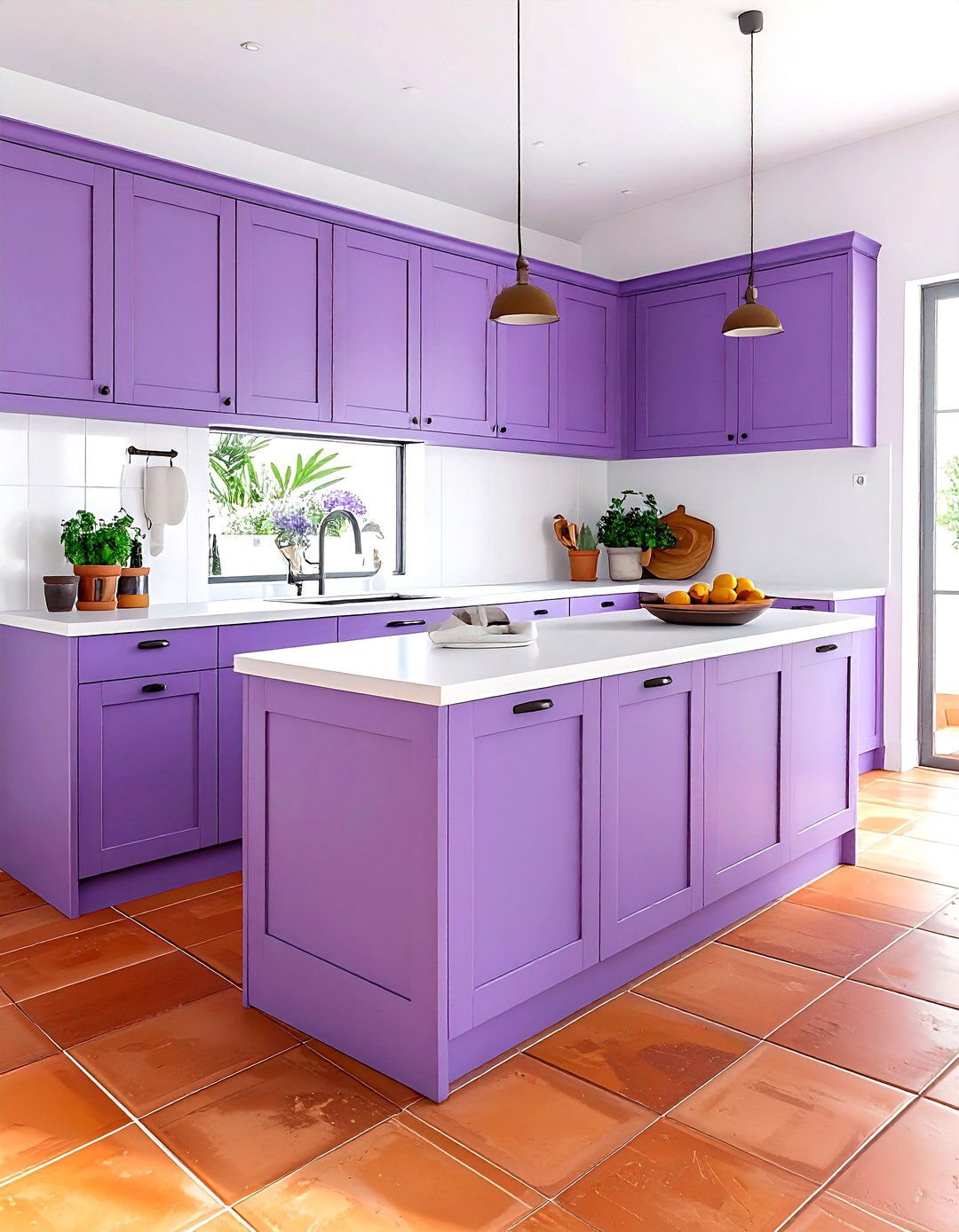 Lavender and terracotta kitchen floors - 30 lavender kitchen color schemes