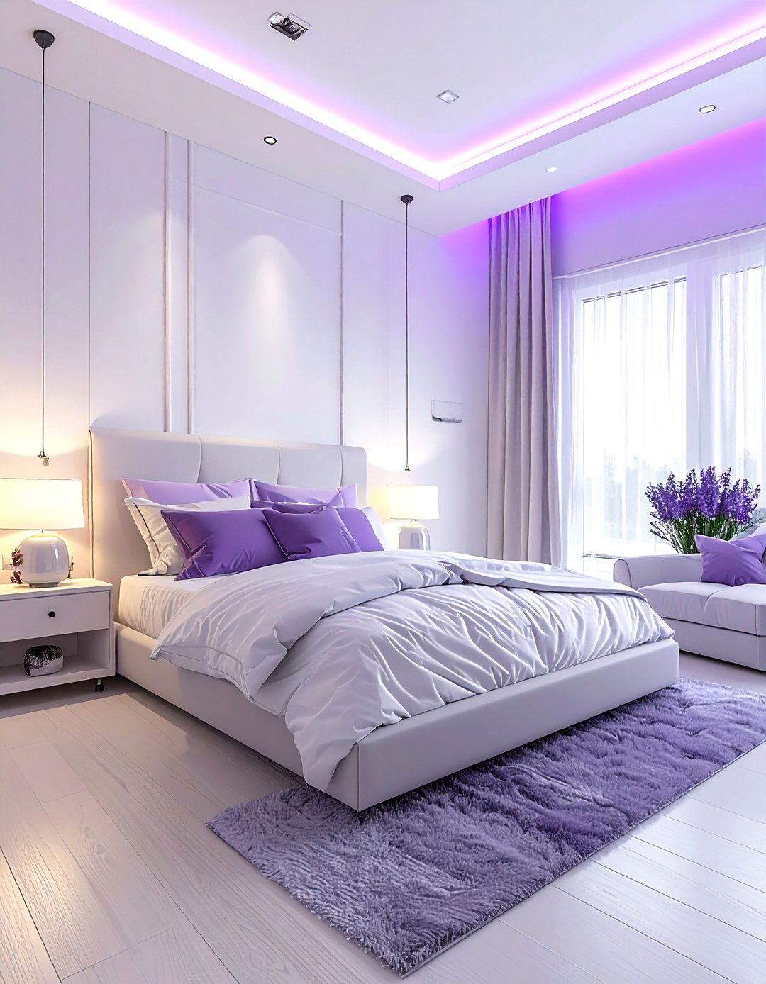 Lavender and white ambient lighting - 30 lavender and white bedroom ideas