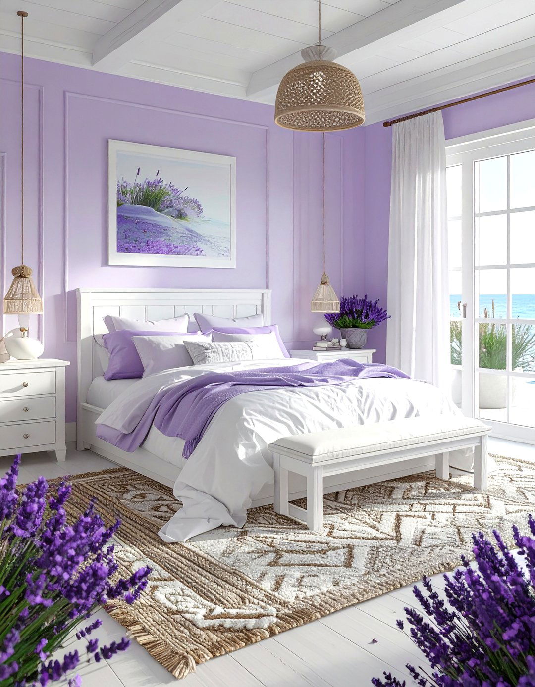 Lavender and white coastal bedroom - 30 purple and white bedroom ideas