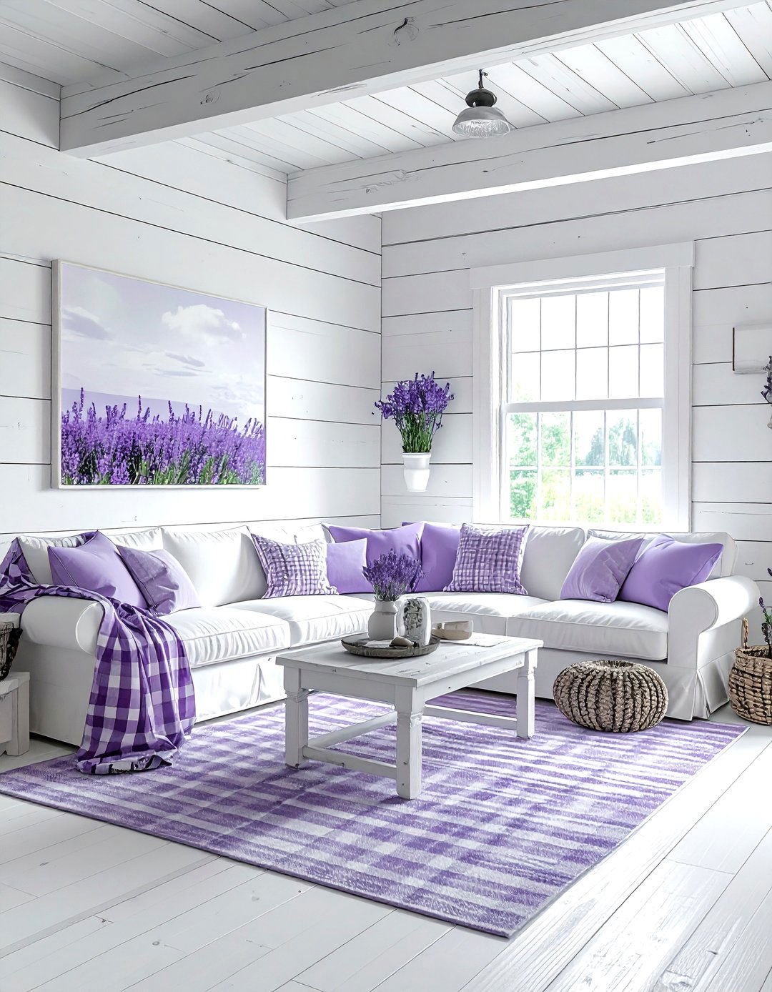 Lavender and white farmhouse style - 30 purple and white living room ideas