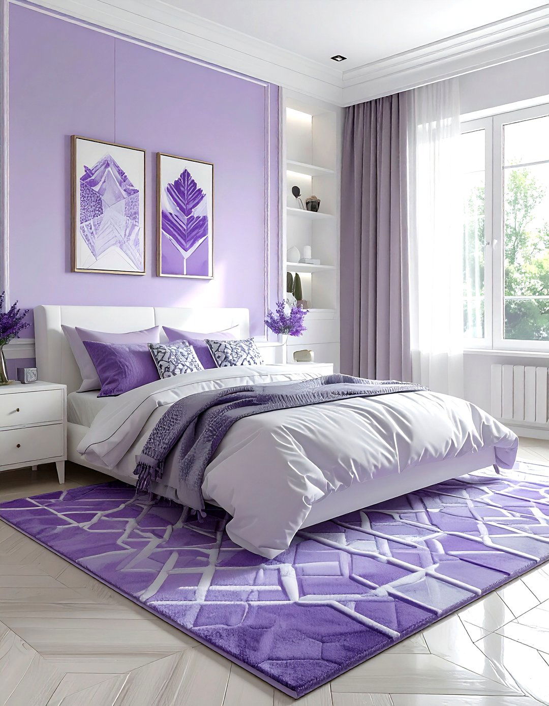 Lavender and white geometric decor - 30 lavender and white bedroom ideas