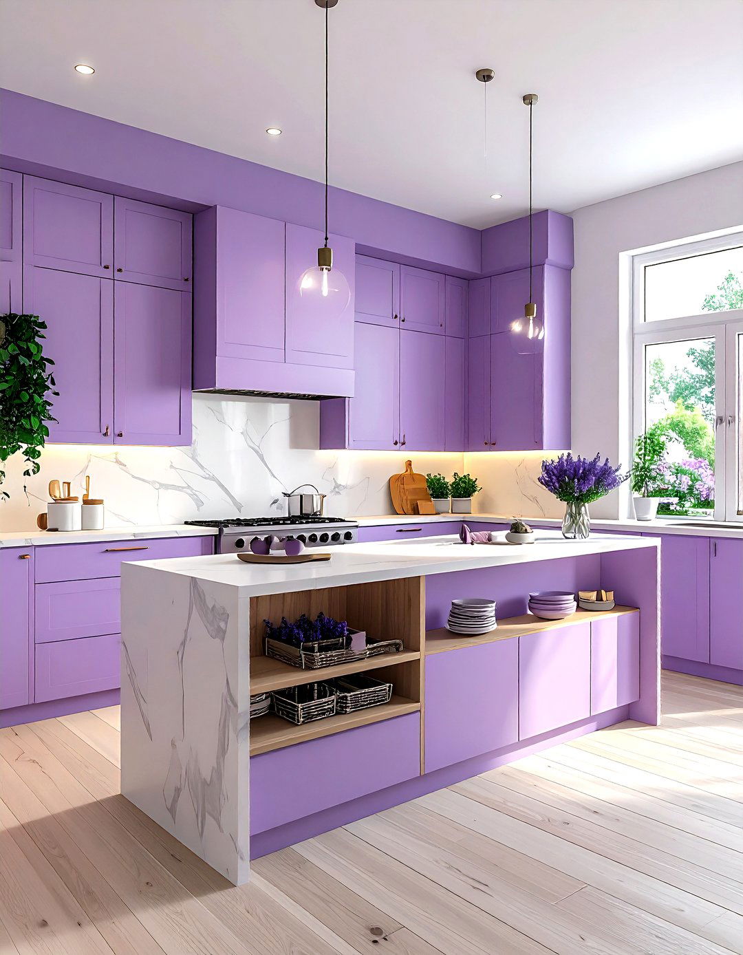 Lavender and white oak kitchen - 30 lavender kitchen color schemes