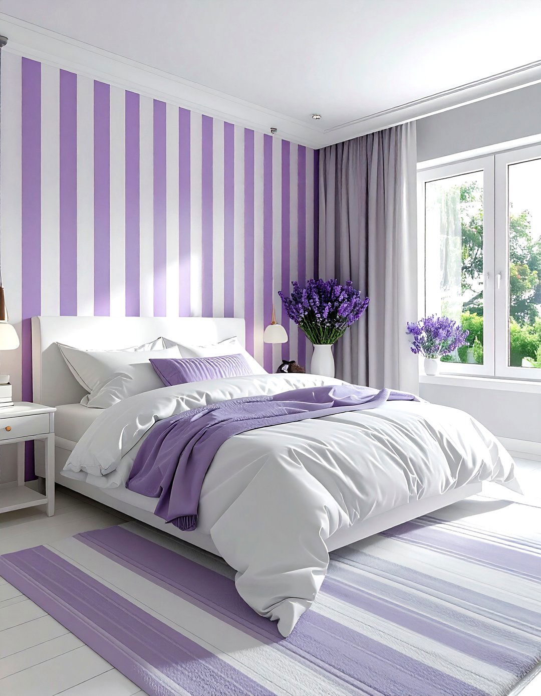 Lavender and white striped walls - 30 lavender and white bedroom ideas