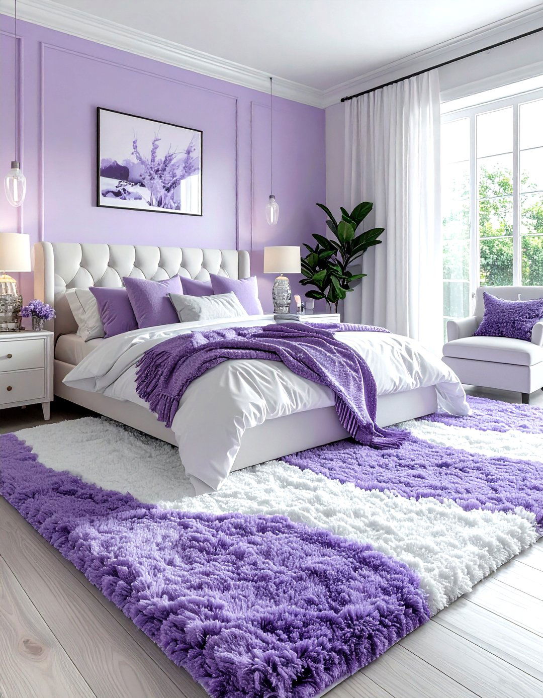 Lavender and white textured rugs - 30 lavender and white bedroom ideas