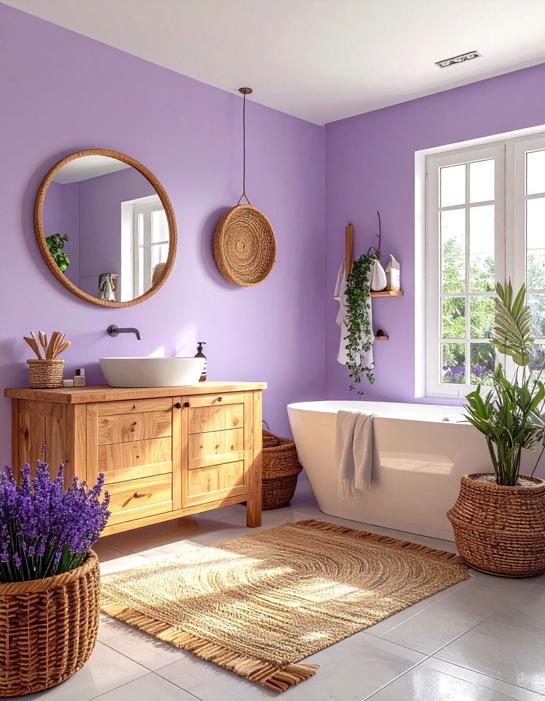 Lavender and wood bathroom - 30 purple bathroom color schemes