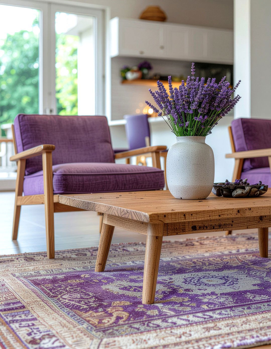 Lavender and wood furniture - 30 lavender living room ideas