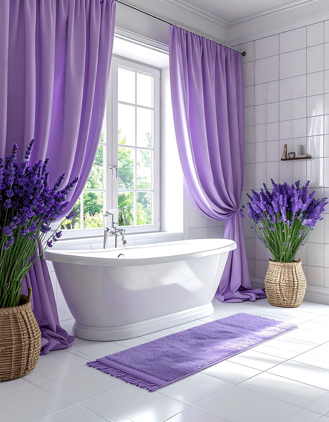 Lavender bathroom curtains - 30 lavender and white bathroom ideas
