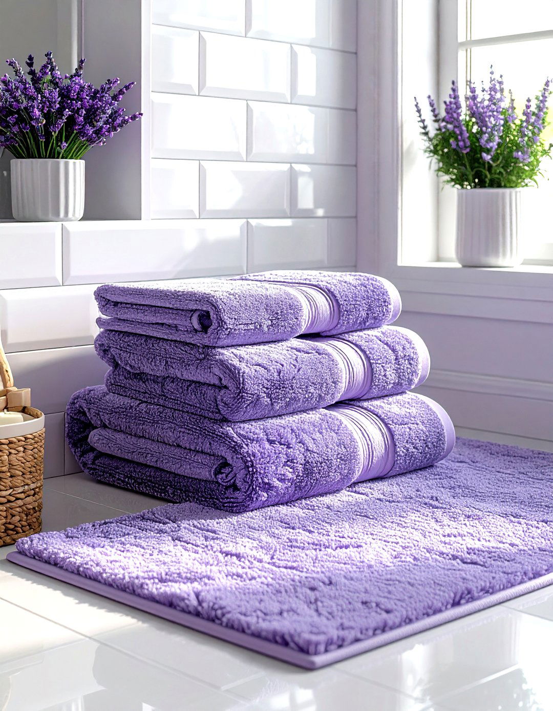 Lavender bathroom textiles - 30 lavender and white bathroom ideas