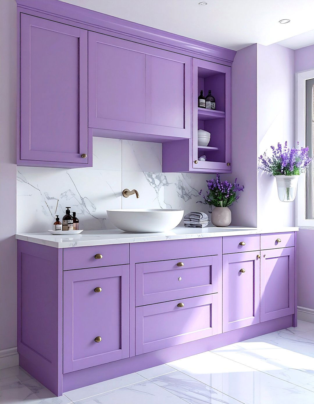 Lavender cabinetry - 30 lavender and white bathroom ideas