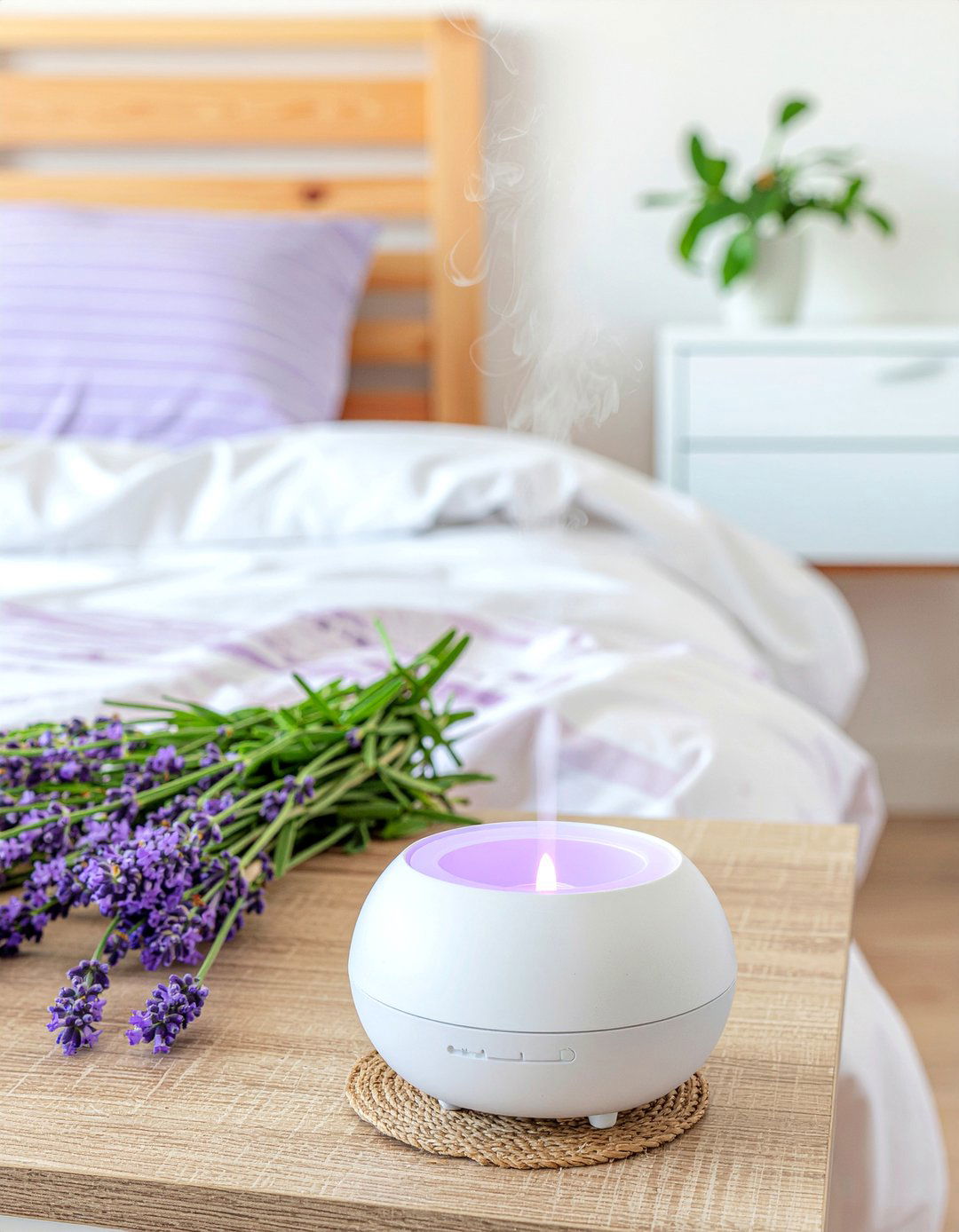 Lavender essential oil diffuser - 30 better sleep bedroom ideas