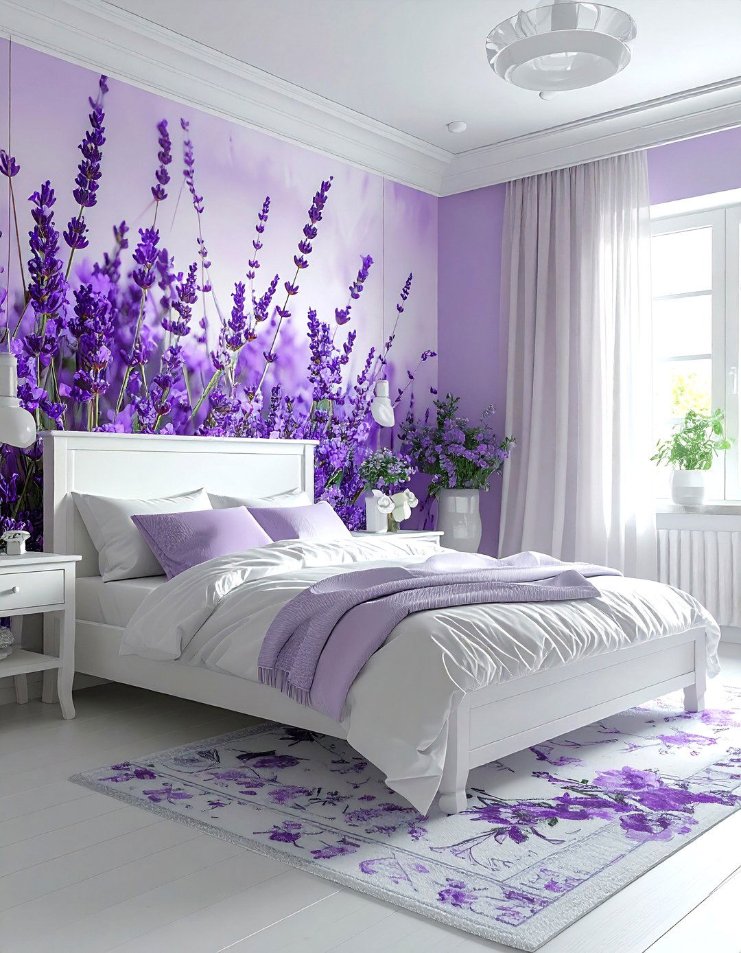 Lavender floral bedroom design - 30 purple and white bedroom ideas