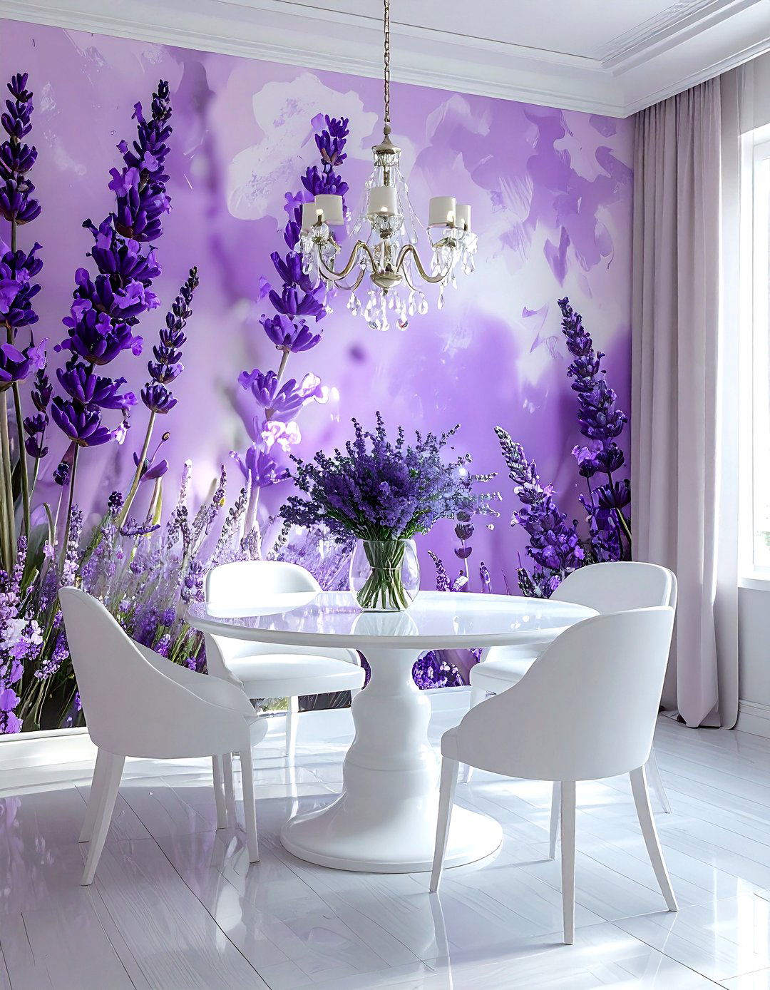 Lavender floral dining room - 30 lavender and white dining room ideas