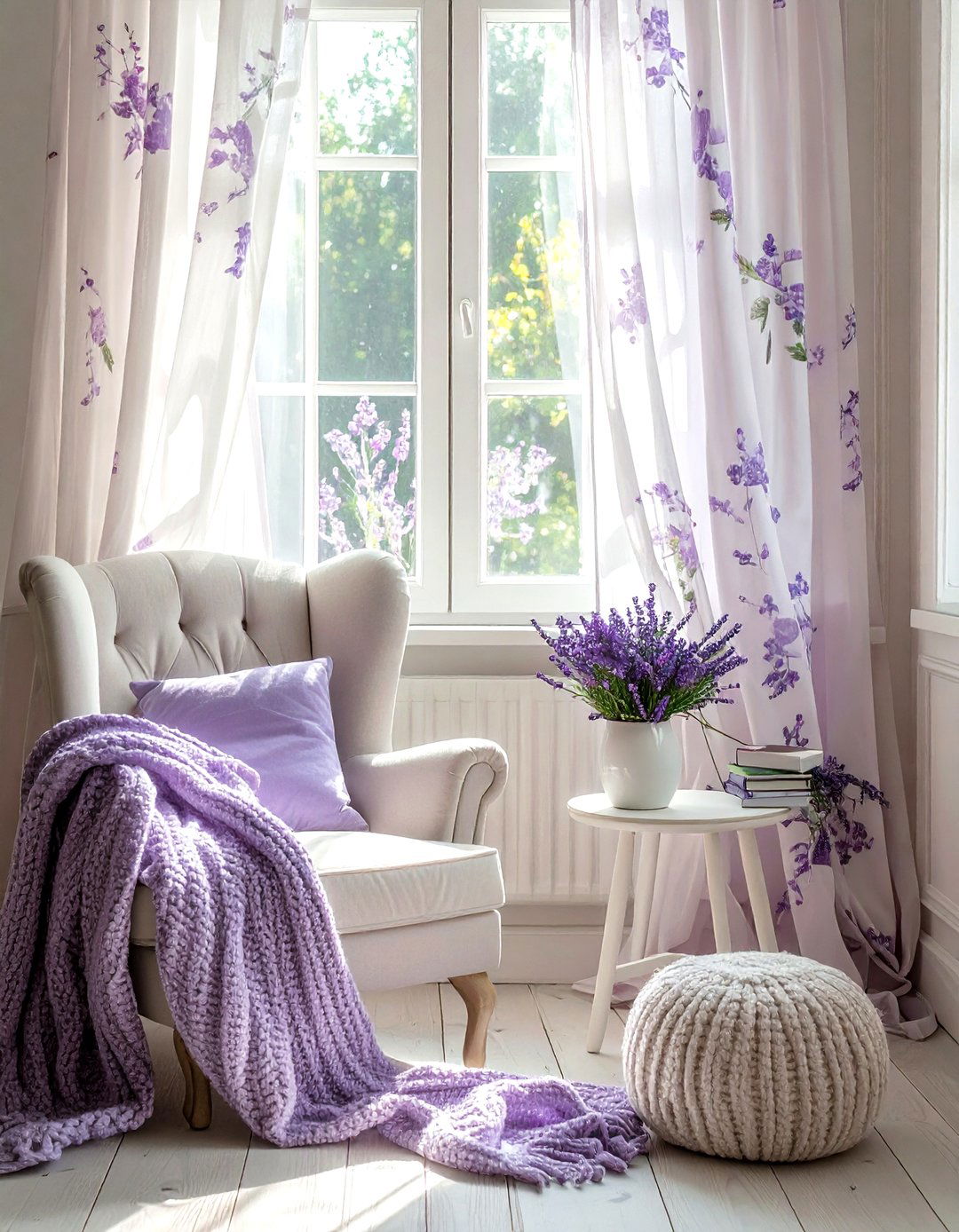 Lavender floral drapes - 30 colorful curtain ideas