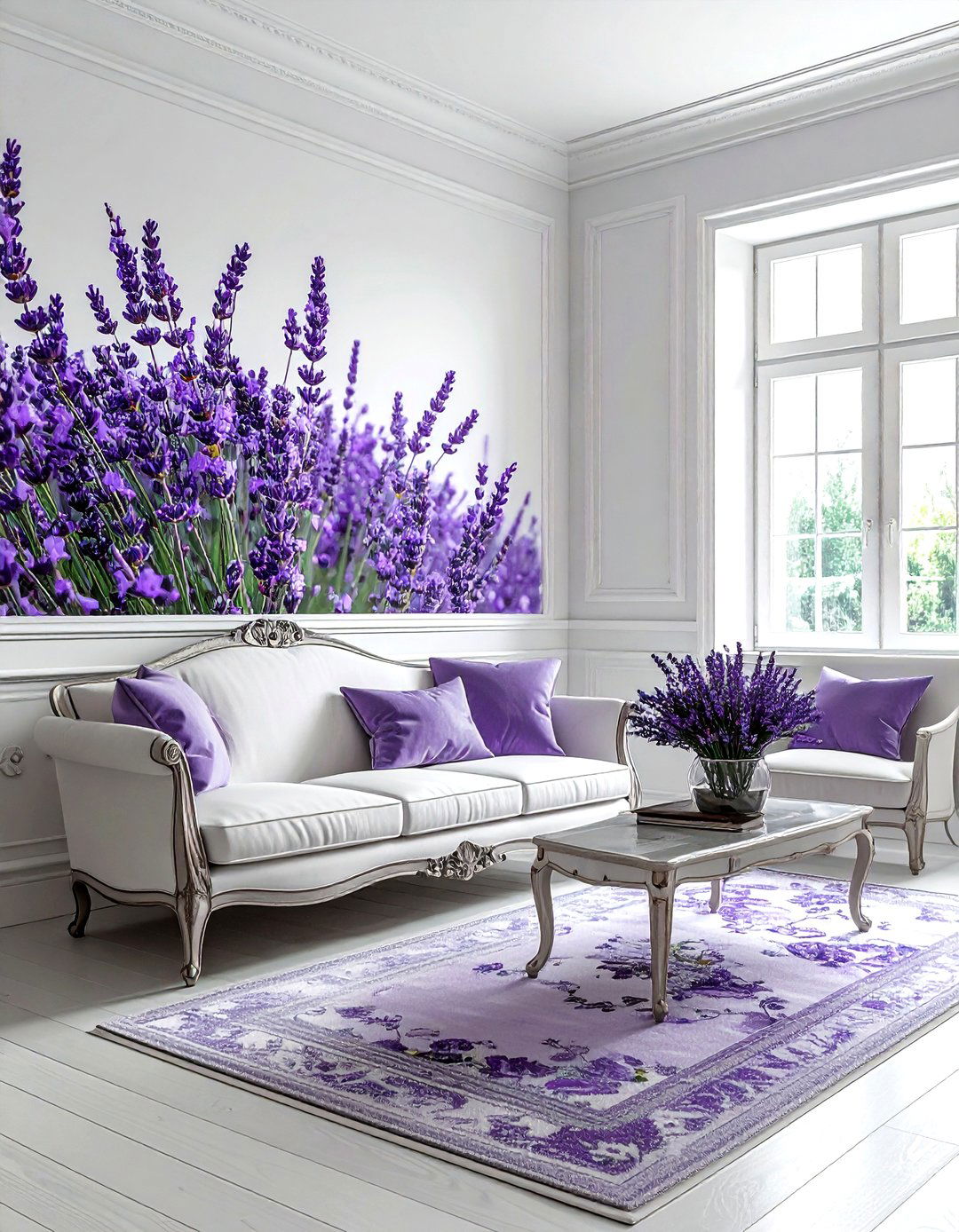 Lavender floral wallpaper - 30 lavender and white living room ideas