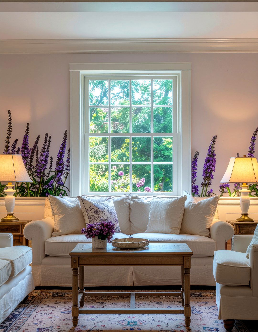 Lavender floral wallpaper - 30 lavender living room ideas