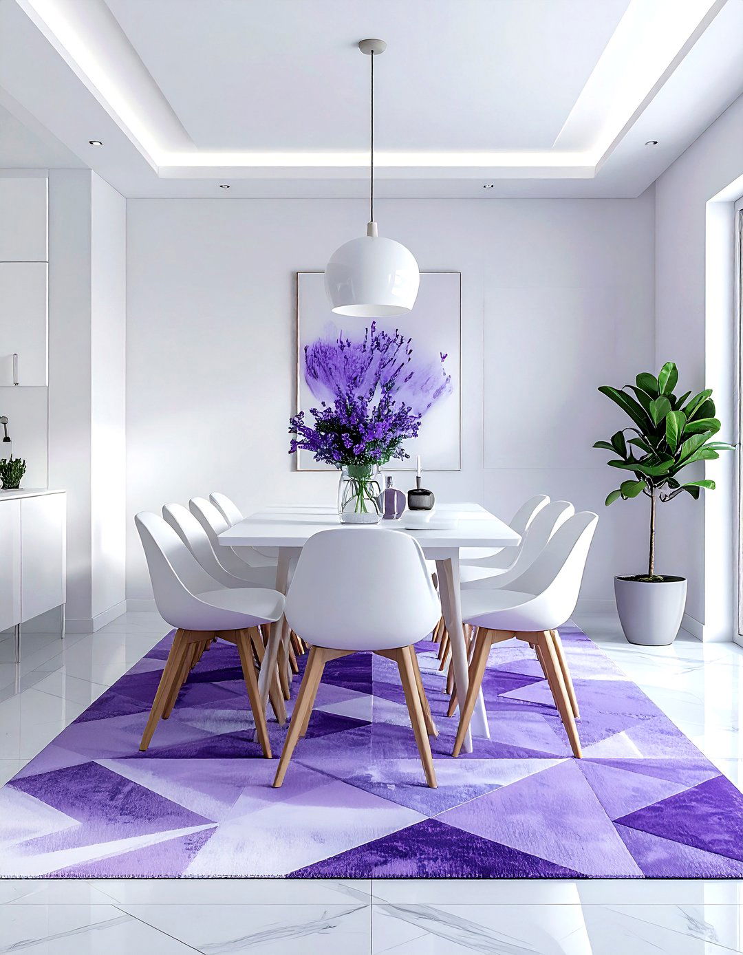 Lavender geometric dining room - 30 lavender and white dining room ideas