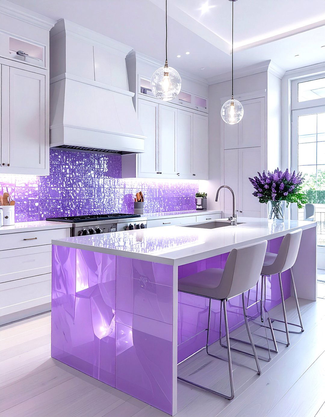 Lavender glass tile backsplash - 30 lavender and white bathroom ideas