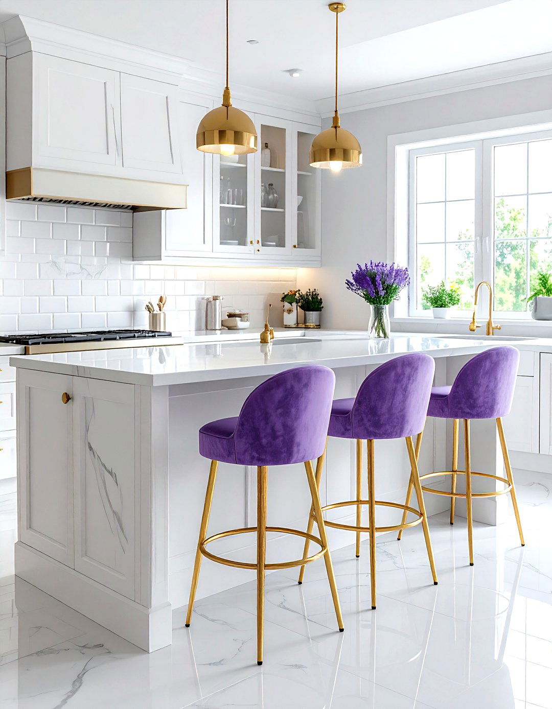 Lavender kitchen bar stools white island - 30 lavender and white kitchen ideas