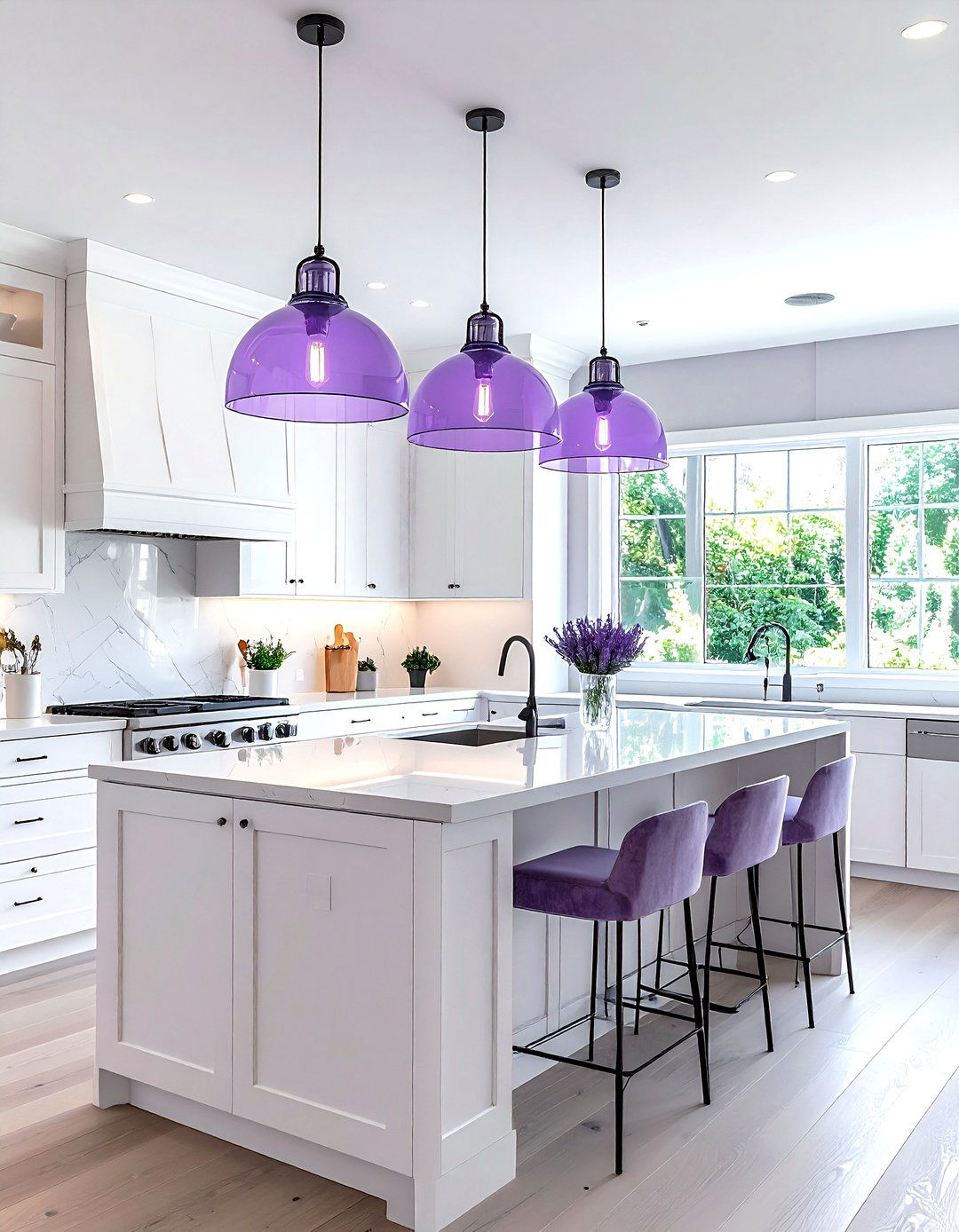 Lavender kitchen pendant lights white kitchen - 30 lavender and white kitchen ideas