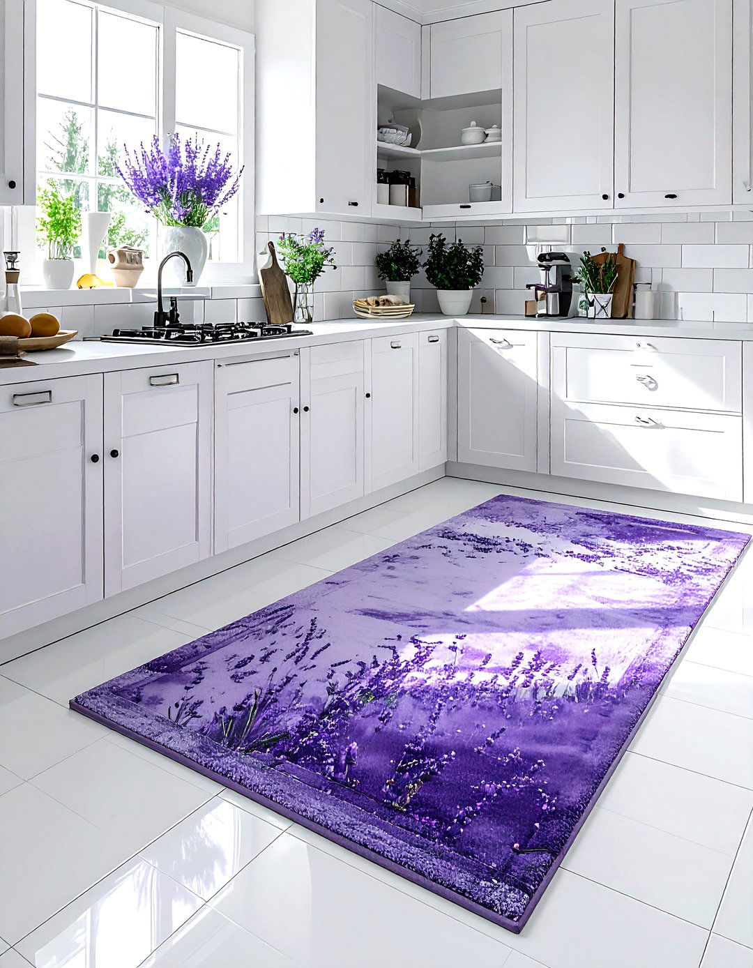 Lavender kitchen rug white floor - 30 lavender and white kitchen ideas
