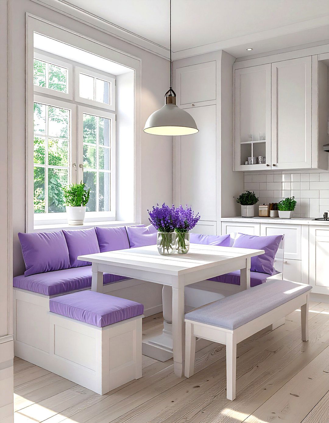 Lavender kitchen seating white dining nook - 30 lavender and white kitchen ideas
