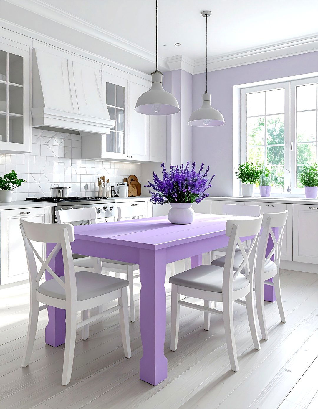 Lavender kitchen table white chairs - 30 lavender and white kitchen ideas