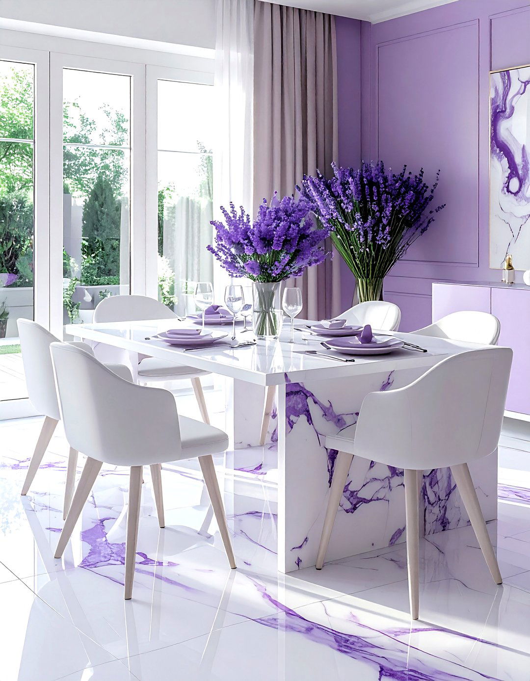Lavender marble dining room - 30 lavender and white dining room ideas