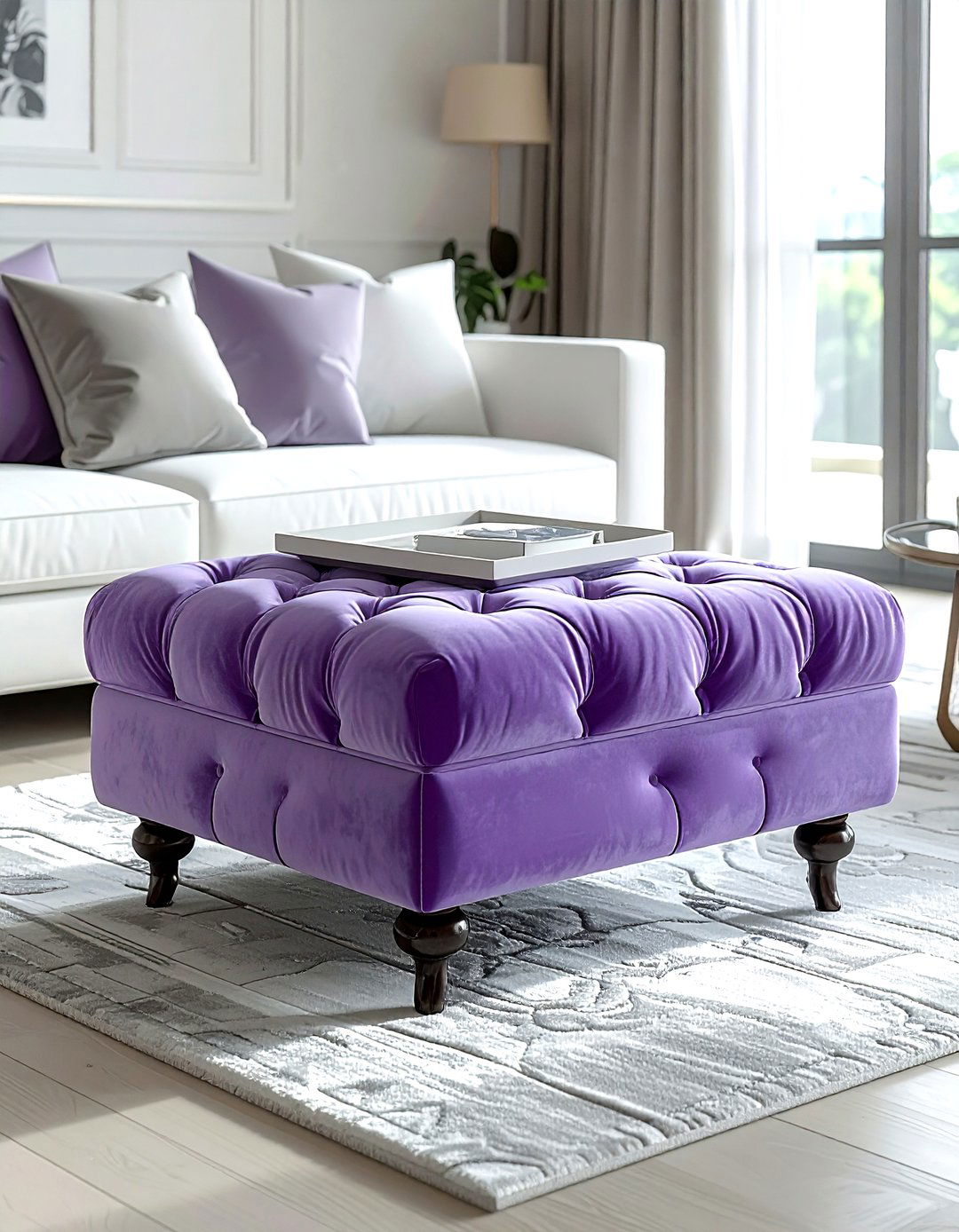 Lavender ottoman living room - 30 lavender and white living room ideas