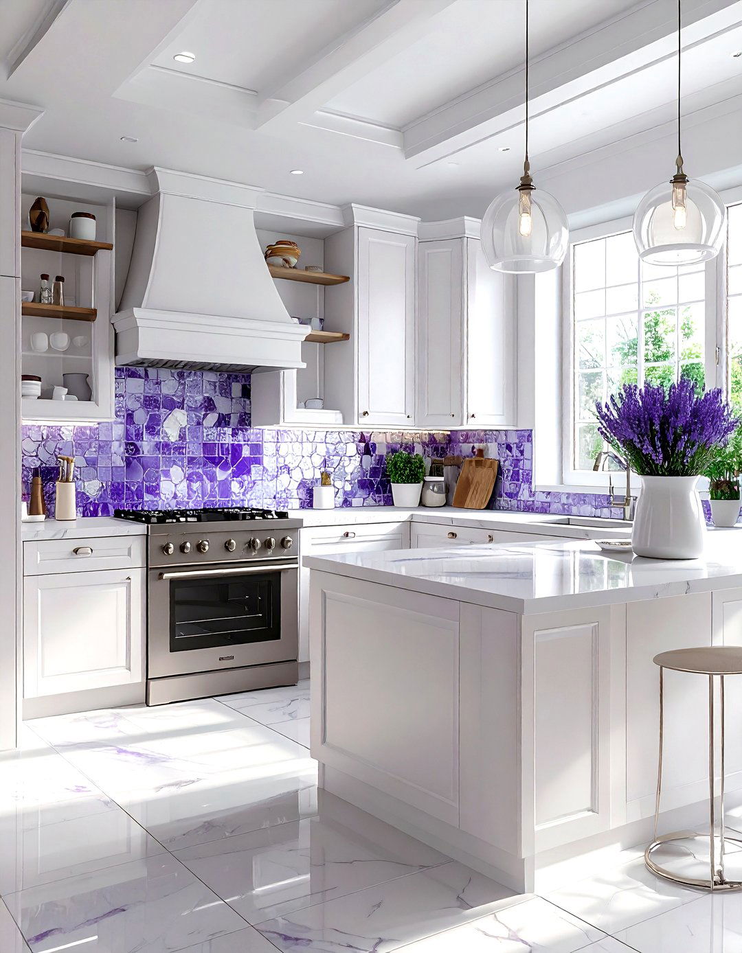 Lavender patterned tile white kitchen - 30 lavender and white kitchen ideas