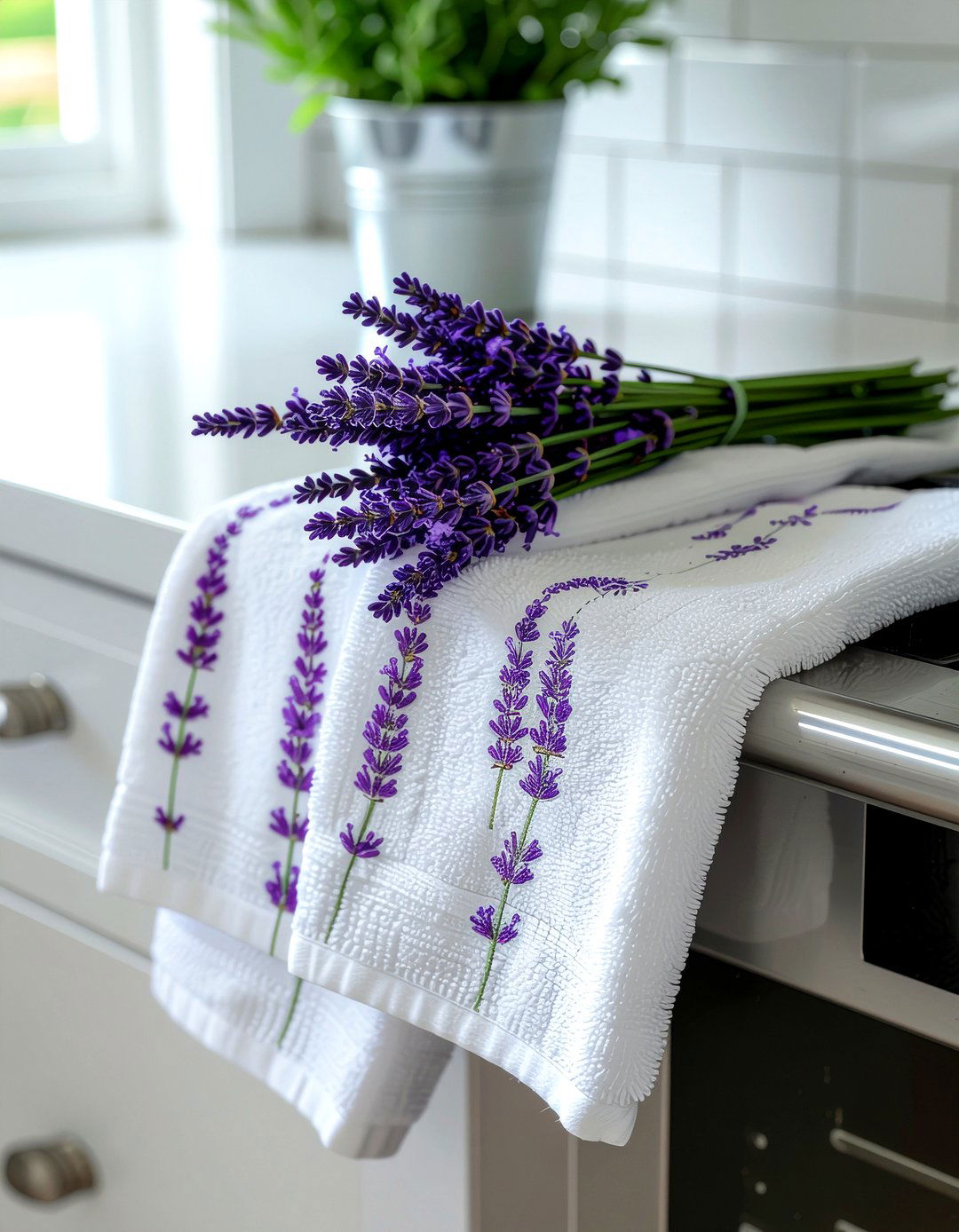 Lavender print kitchen towels - 30 floral pattern decor ideas